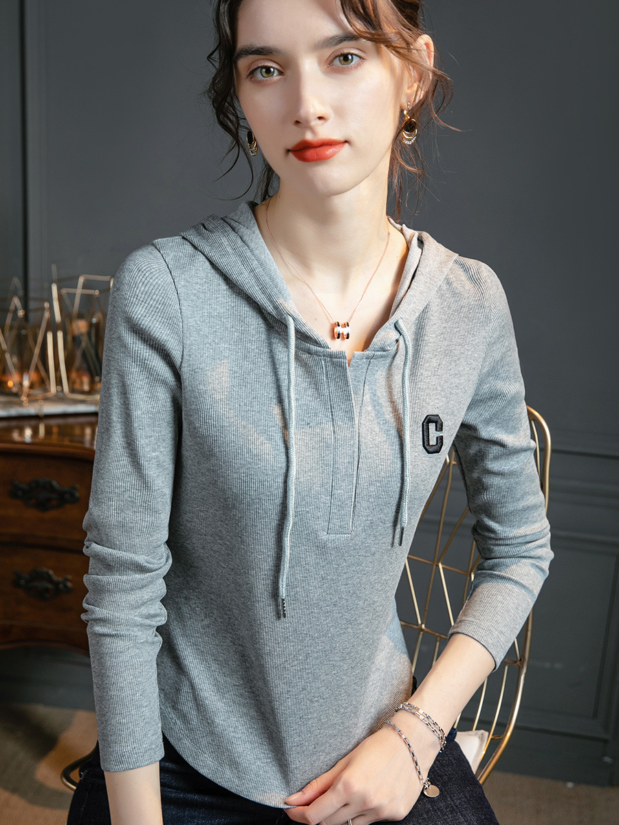 Autumn 2024 Women's New Long-sleeved Sweatshirt Women's Korean-style Casual Hooded T-shirt Letter All-match T-shirt Top Women