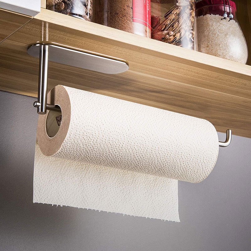 Cross-border punch-free 304 stainless steel kitchen tissue holder cabinet kitchen supplies bathroom wall-mounted roll paper holder