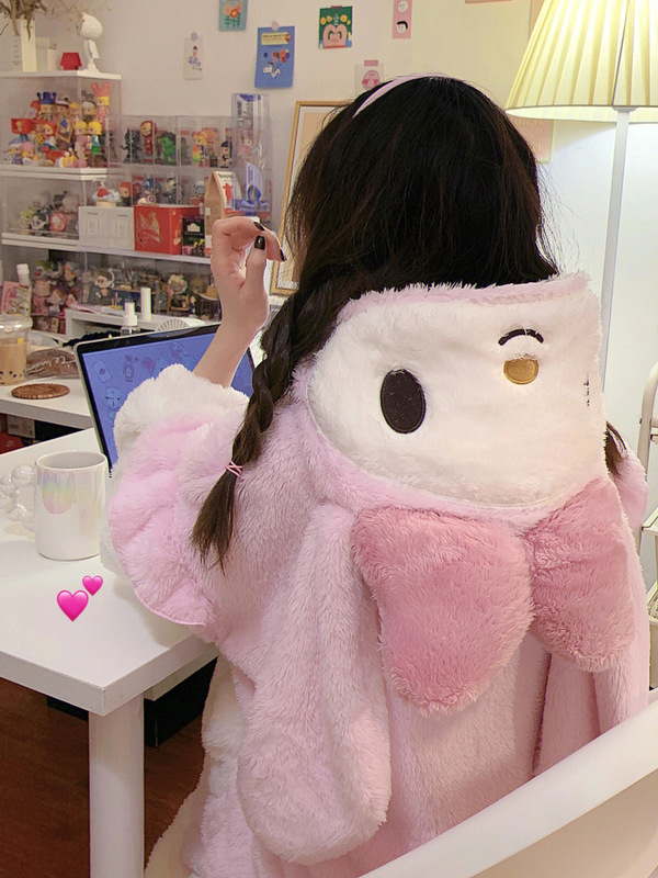 少女のウサギの帽子とサンゴのパジャマの女性の冬2023年の新型の美楽蒂の寝服とベルベットの厚い寝スカート|undefined