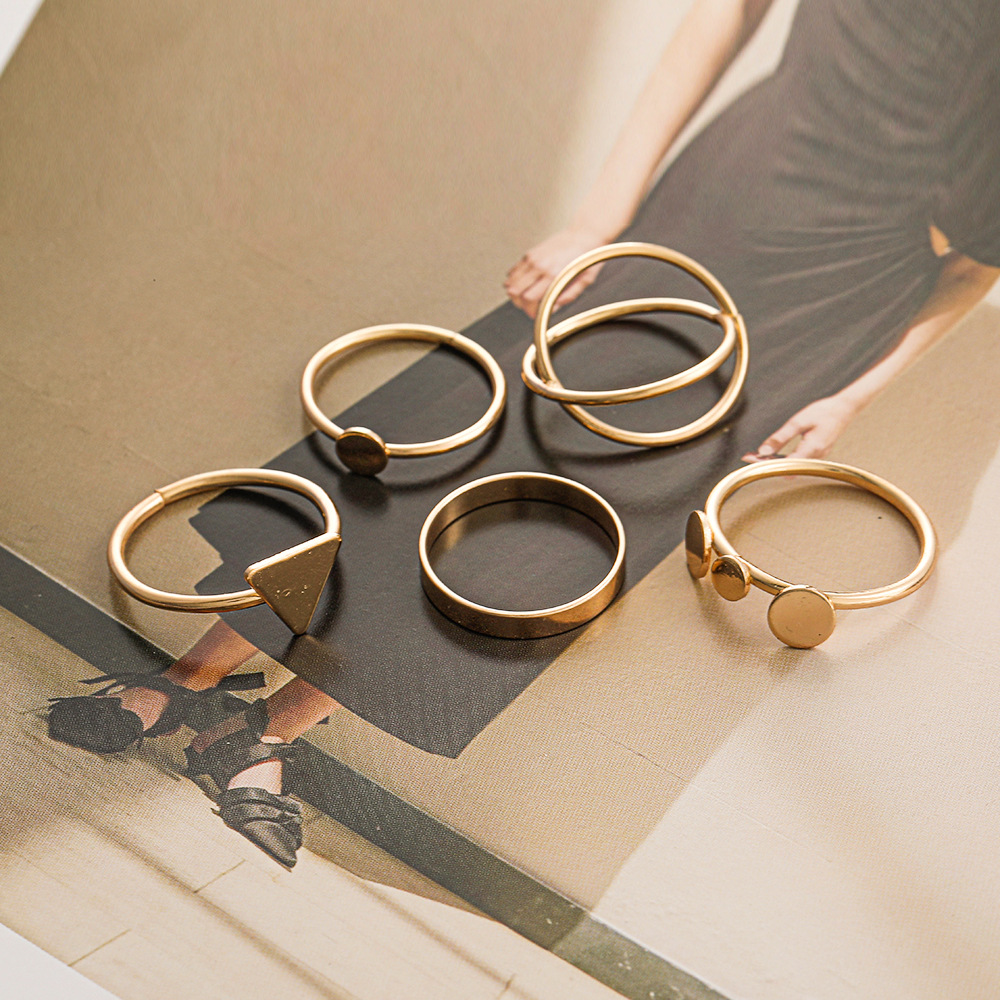 new alloy joint ring creative geometric cross triangle disc ring combination set of 5 pieces_voghion.com