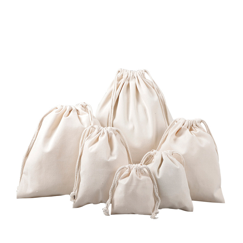 Spot blank canvas drawstring pocket storage small cloth bag printable logo rice cotton packaging bag tea bag