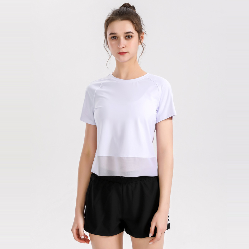 Cross-border Yoga Top Women's Loose Running Quick-drying Sportswear Short-sleeved T-shirt Training Mesh Fitness Clothing Europe and America