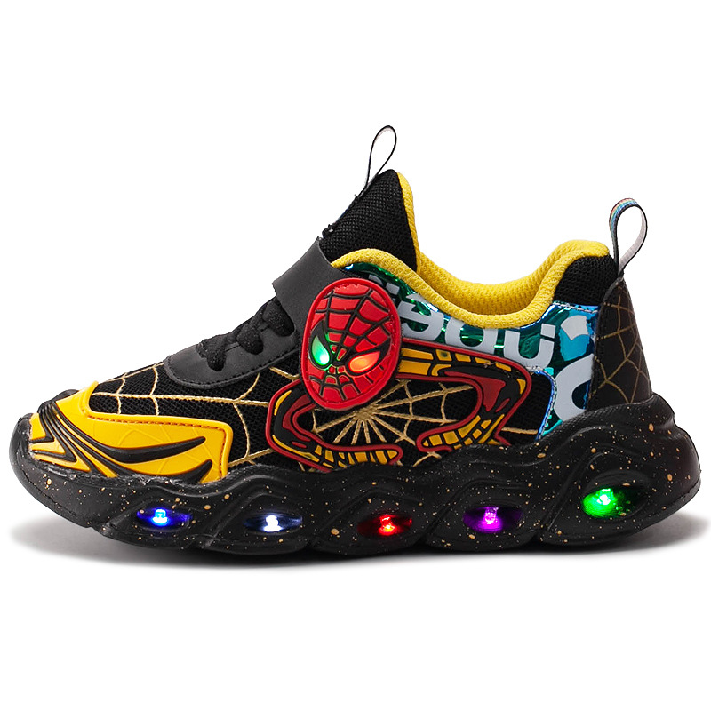 Boys sports shoes 2021 autumn and winter new mesh breathable Spiderman LED flashing light luminous shoes children's shoes