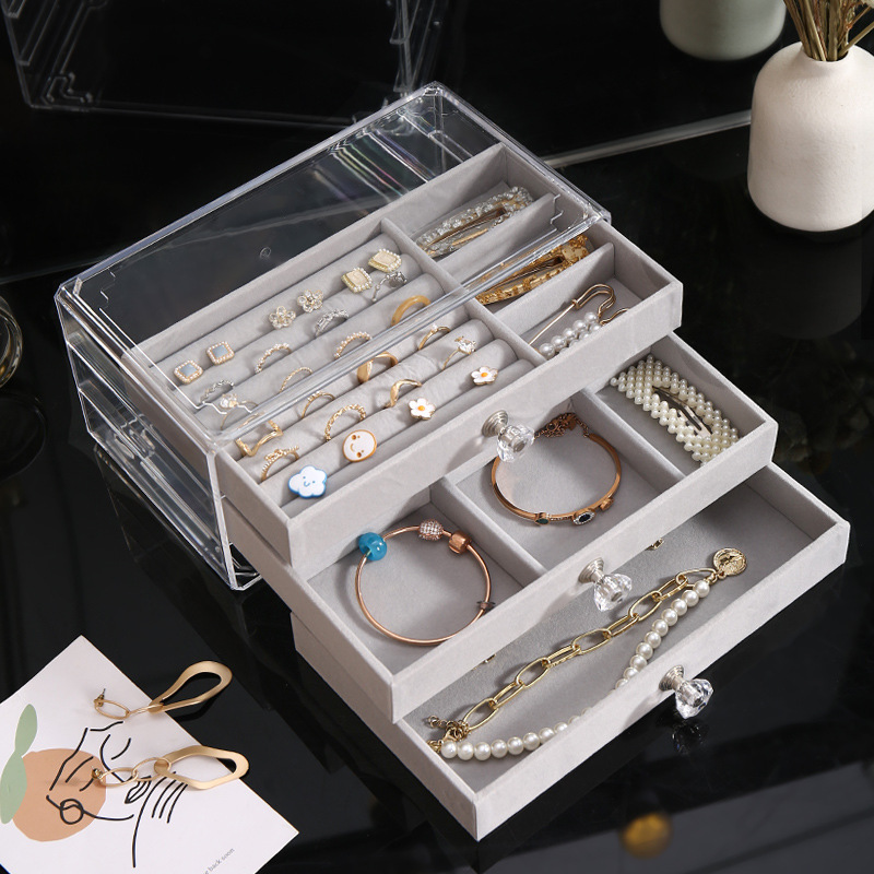 Jewelry Box 2023 New High-end Exquisite Anti-oxidation Multi-layer Large Capacity Household Earrings Earrings Stud Storage Box