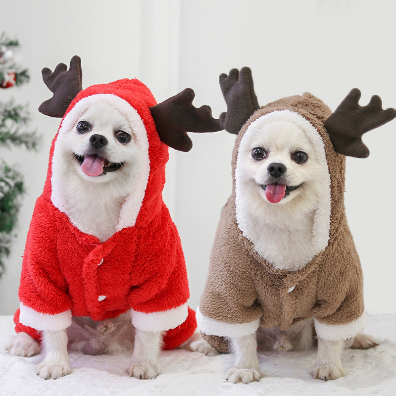 秋/冬厚みのあるぬいぐるみ暖かい四本足犬/猫服クリスマスフェスティバルボタン付きペット用品テディ|undefined