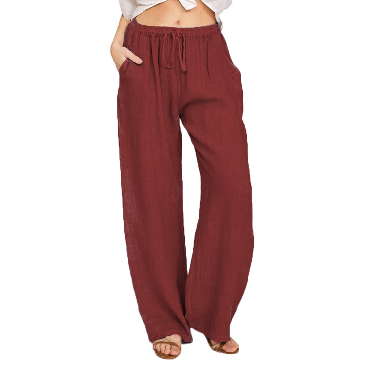 Cross-border women's clothing 2023 new European and American Amazon eBay European and American plus size loose cotton and linen casual trousers for women