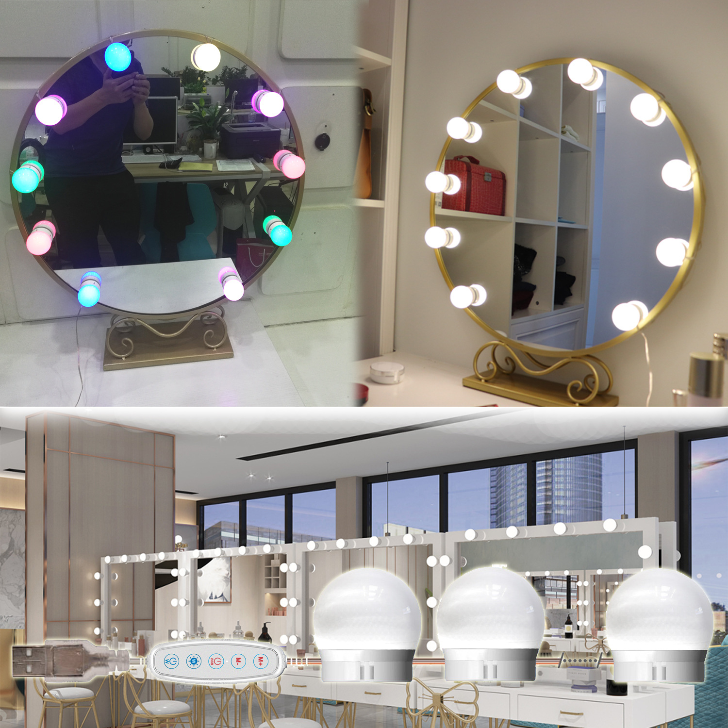 Hollywood makeup mirror bulb mirror light LED bulb RGB colorful mirror headlight USB DIY rotating take-up