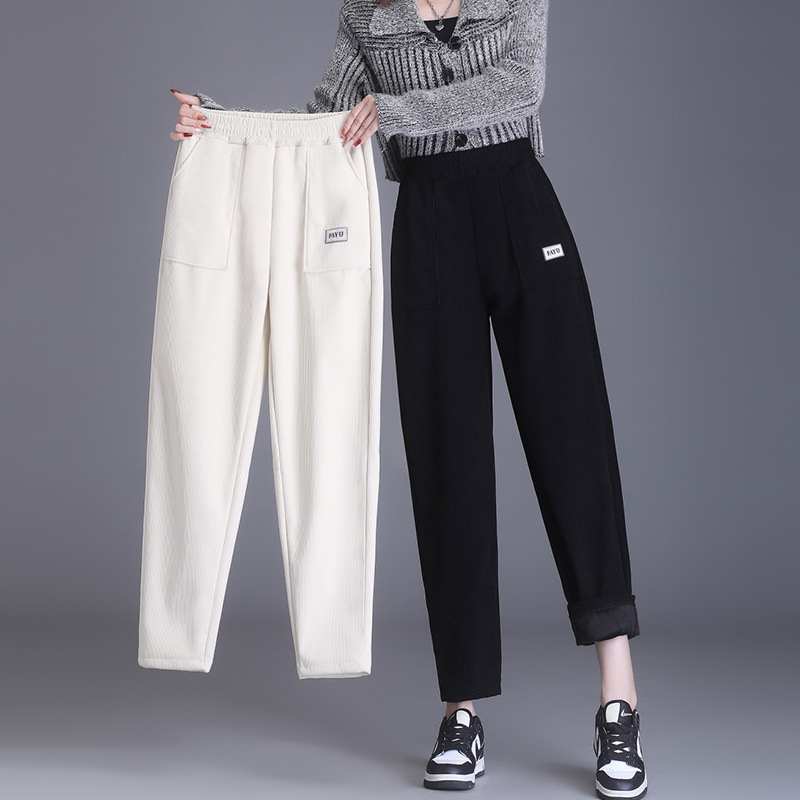 Corduroy Casual Pants Women's Autumn and Winter Harlan Pants High Waist Fleece-lined Thickened 2023 New Style Grandma Pants