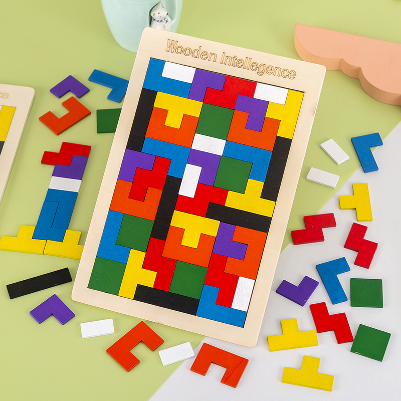 Wooden Tetris building blocks puzzle children's educational toys stall toys wholesale cross-border exclusive