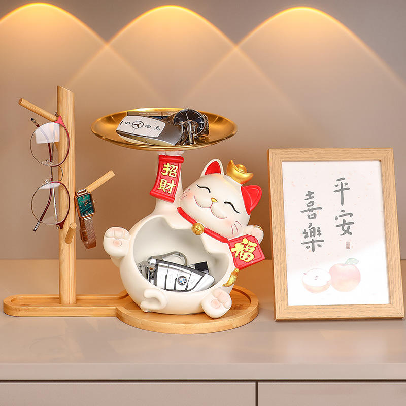 New Chinese Style Entrance Home Decoration Key Storage Tray Lucky Cat Creative New House Housewarming Decoration