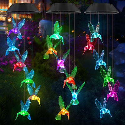 Cross-border new solar wind chime light led outdoor colorful luminous Dragonfly butterfly hummingbird decorative chandelier