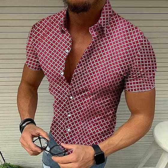 Men's foreign trade European size shirt European cool cross-border men's short sleeve shirt polka dot printed top