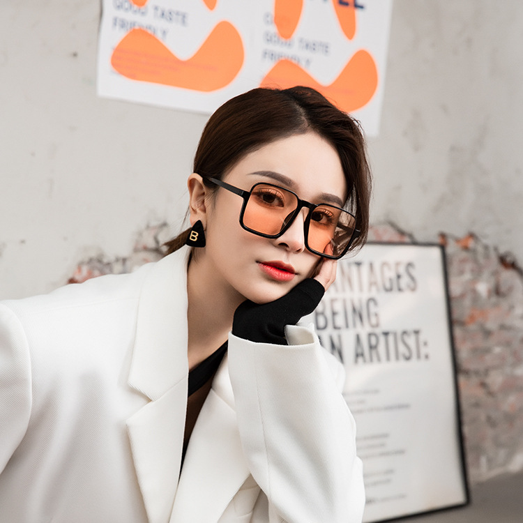 Retro Half Frame Sunglasses 2021 Fashion New Square Large Frame ins Internet Celebrity Sunglasses Trendy Drainage Sunglasses