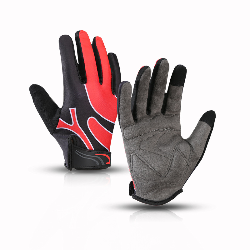 Bicycle gloves touch screen spring and summer outdoor sports shock absorption non-slip elastic Lycra breathable long finger cycling gloves
