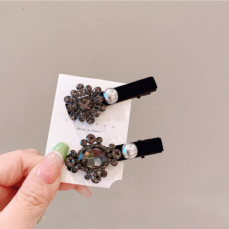Rhinestone velvet black bangs clip high-grade side clip duckbill clip  style back head Pearl Rhinestone hairpin_voghion.com