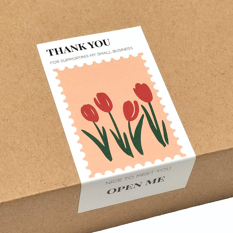 50 stickers/pack of flowers rectangular Thank You stickers gift box sealing stickers baking cake sealing stickers packaging labels