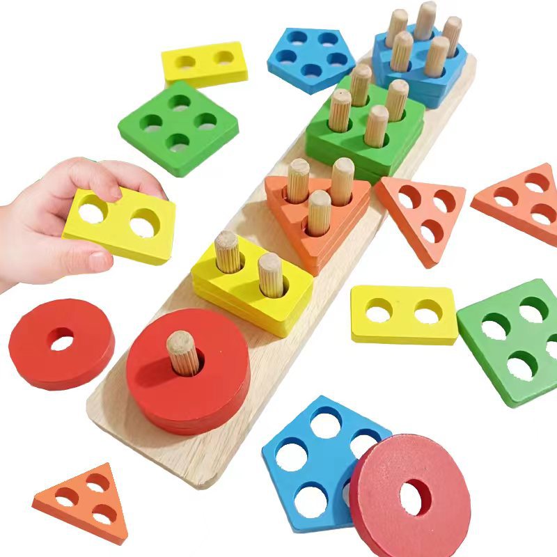 Cross-border CPC Children Nordic Wind Gradient Color Five Sets of Column Geometric Shape Color Matching Building Blocks Set Column Toy