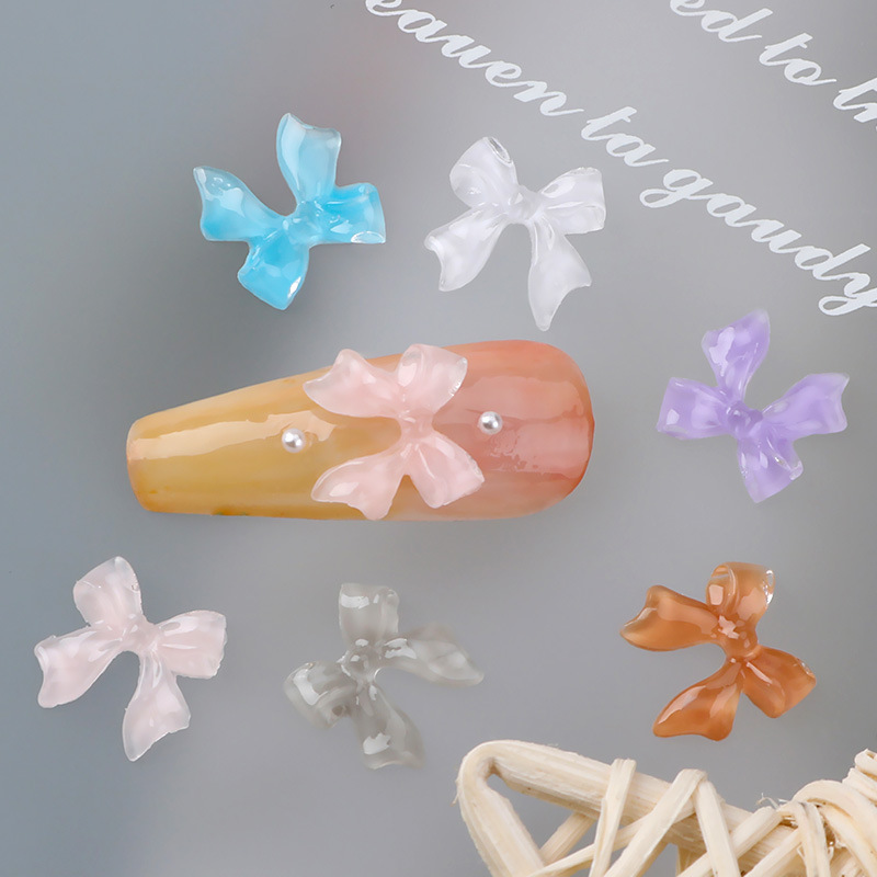 Korean Ice Bow Nail Art Jewelry Fairy Jelly Nail Accessories Resin Nail Art Decoration Accessories Wholesale