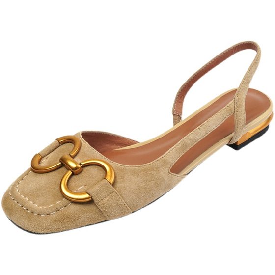 ins Retro Style ~ 2022 New Flat Sandals Women's Summer Baotou Thick Heel Horse Buckle Low Heel Shoes Mueller Shoes