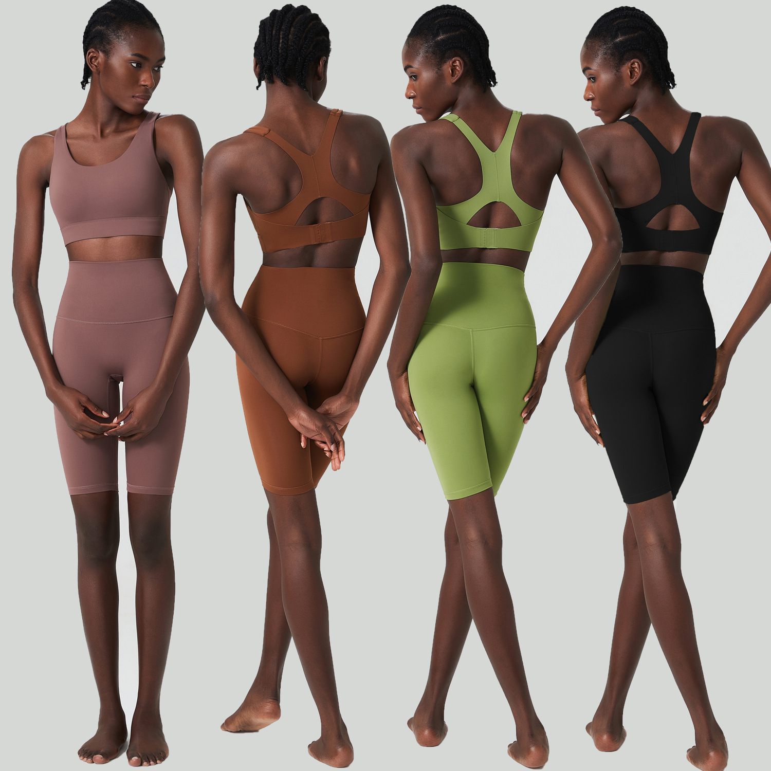Cross-border Breathing Cup Short Yoga Suit Women's Large Size Naked Sports Fitness Suit Five-point Pants Two-piece Set