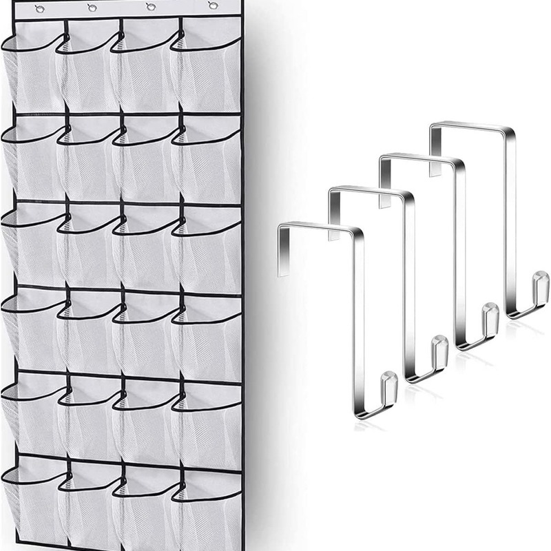 24 グリッドドアバックハンギング収納袋靴オーガナイザー多層メッシュ収納ハンギングバッグホームクリーニングツール|undefined