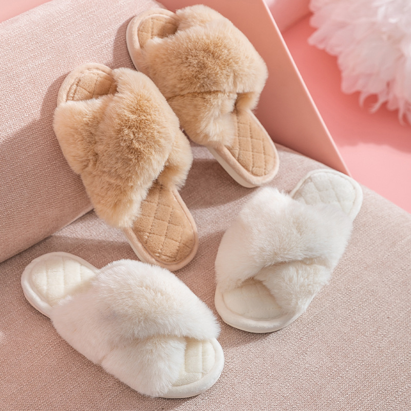 Cross-border Amazon PVC winter slippers plush cross-floor cotton slippers indoor home warm plush slippers