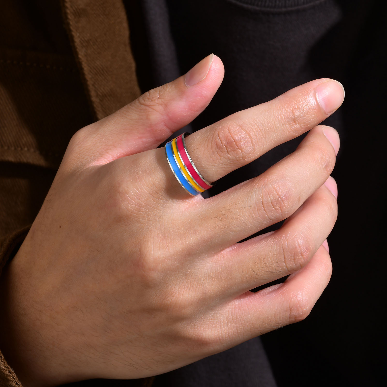 Spring Creek Water Jewelry Ring Rainbow 8mm Color Flag Ring Foreign Trade Jewelry Wholesale Rainbow Color PR-033