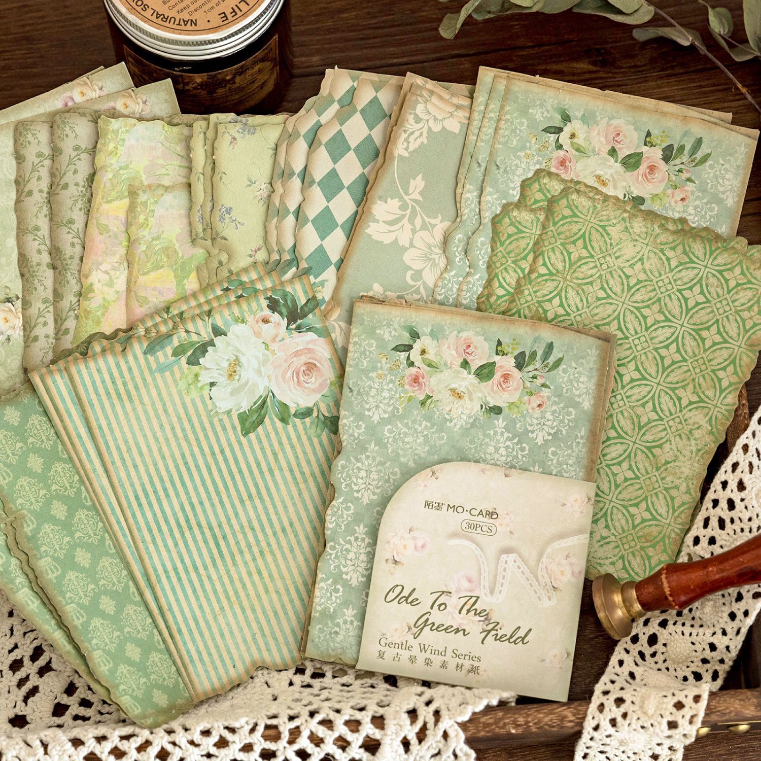 Momo material paper gentle style series vintage smudges hand account DIY material decoration base 30 pieces 8 models