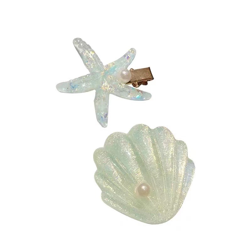 New Small Fresh Hairpin Holiday Style Ocean Series Starfish Pearl Shell Girl's Broken Hair Side Clip One-word Clip