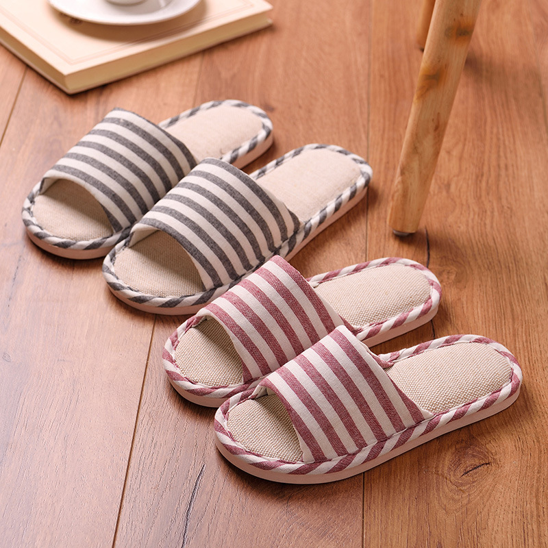 Slippers Women's Spring and Autumn Indoor Household Couple's Non-slip Soft Bottom Summer Cotton Linen Fabric Sweat-absorbent Slippers for Men