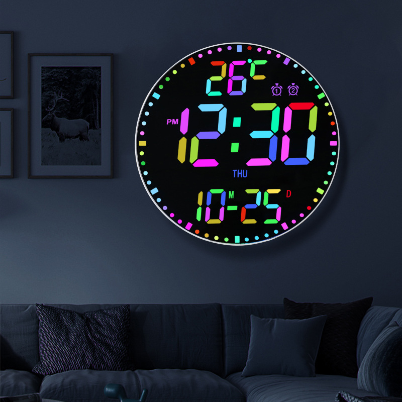 Creative round wall clock 3D remote control clock magic perpetual calendar living room 12 inch clock countdown mute snooze alarm clock
