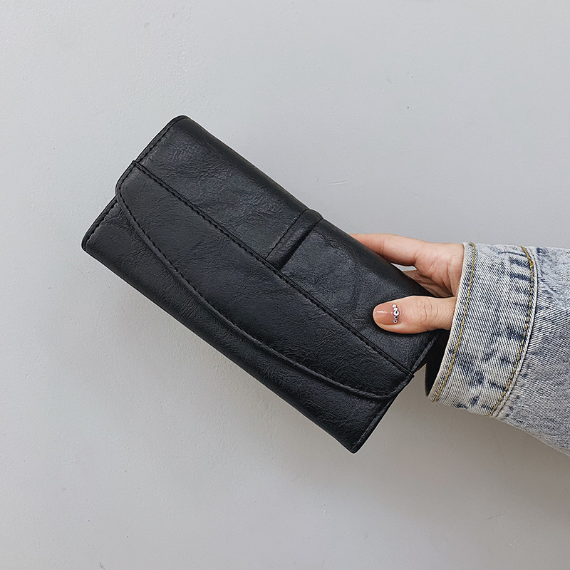 Wholesale 2024 New Wallet Women's Long Clutch Retro Oil Wax Leather Clip Large Capacity Multifunctional Women's Wallet Trendy