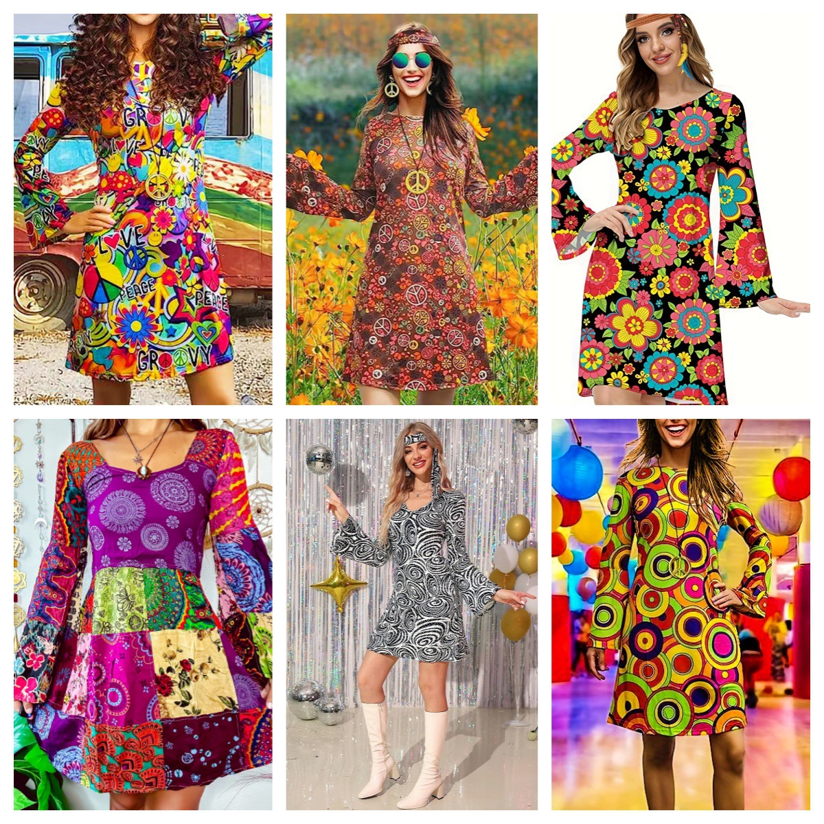 Women's Festive Vintage Hippie Clothing with Headscarf Women's Dress