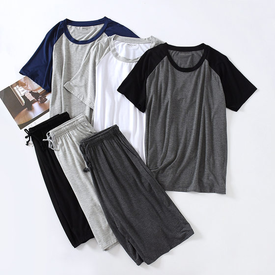 Modal pajamas men's thin loose short-sleeved shorts summer outdoor sports home wear suit in stock