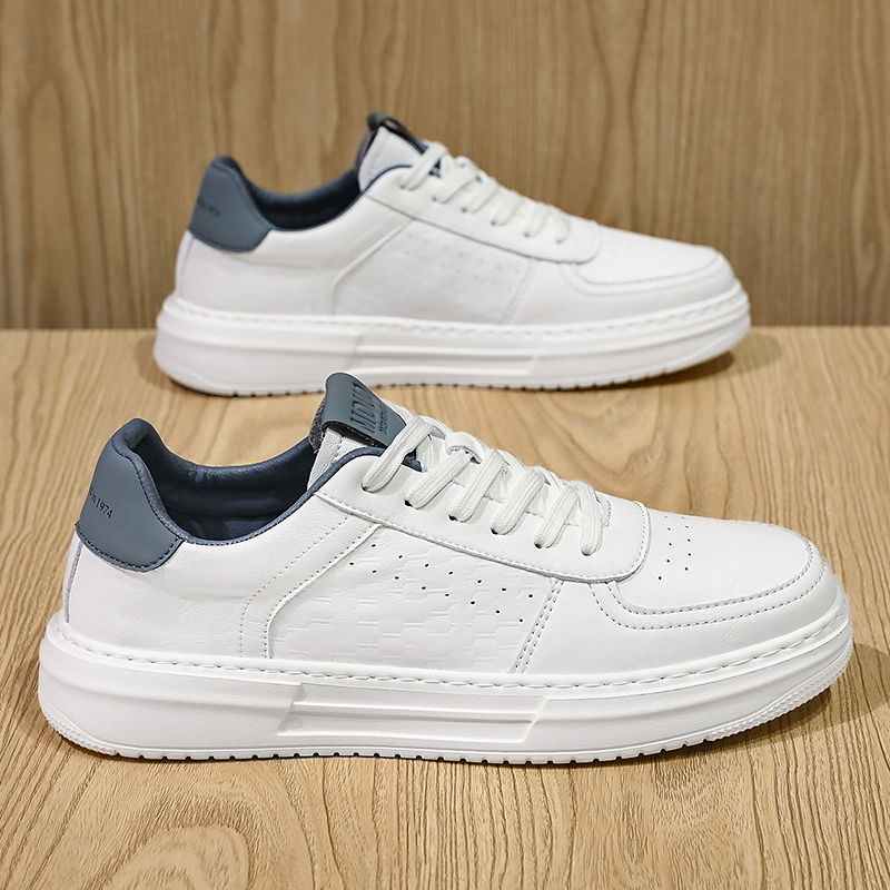 Small White Men's Shoes 2024 New Summer Breathable Fashionable All-match Men's Casual Leather Shoes Men's White Shoes Sports Sneakers