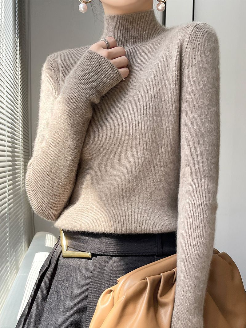 Sweater Women's Autumn and Winter New Solid Color Long-sleeved Knitted Sweater Pullover Half-high Neck Inner Slim-fit Korean-style Base Shirt