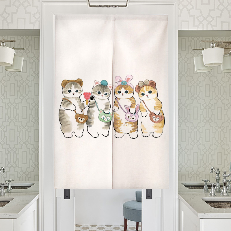 Cartoon Cat Illustration Door Curtain Household Simple Kitchen Bathroom Partition Curtain Bedroom Door Cloth Mask Hanging Cloth Half Curtain