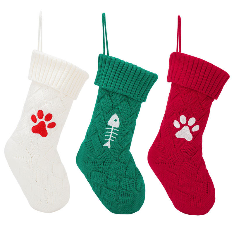 国境を越えたクリスマス靴下アマゾンの新しい猫犬クリスマスニット靴下クリスマスプレゼント袋の家庭装飾|undefined