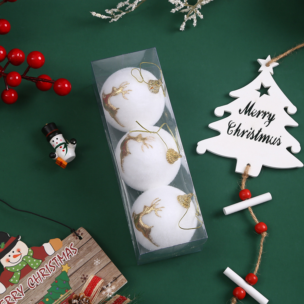 Christmas foam plush ball gold powder patch Christmas decoration hanging ball Christmas tree decoration pendant atmosphere layout supplies