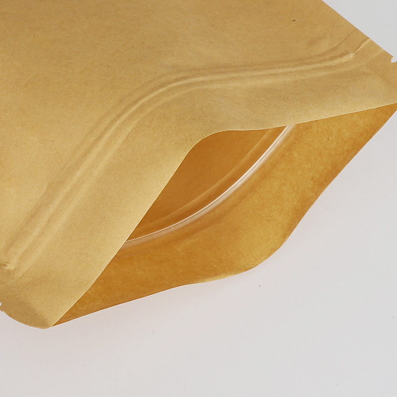 Wholesale food Kraft paper bag window flat bottom sealed bag self-adhesive bag nut agricultural products packaging bag flat bag