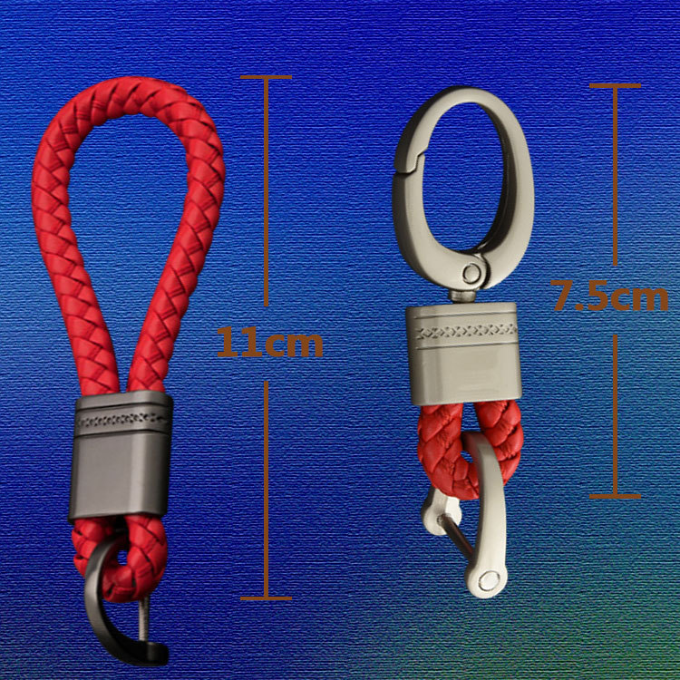 Car key buckle with horseshoe buckle metal big head buckle with pattern woven leather rope key ring chain gift