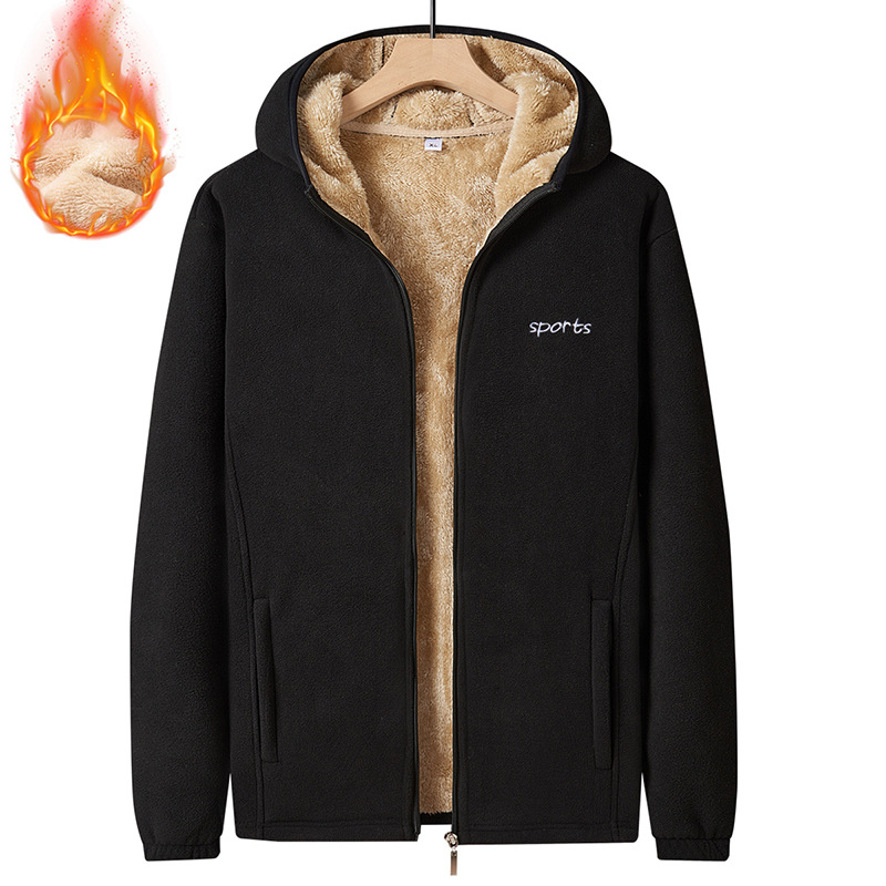 Fleece-lined thick polar fleece cardigan hooded sweater men's plus size loose casual jacket lambswool warm fleece jacket
