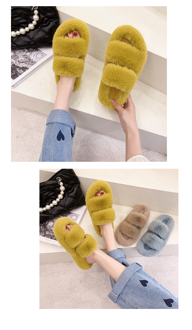 Foreign trade large size double Mao Mao slippers women autumn and winter New wear flat bottom one-word warm cotton slippers women Wholesale_voghion.com