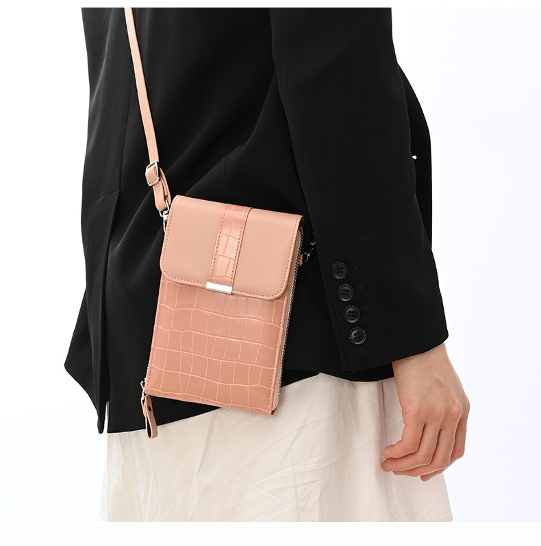 Women's bag 2023 new belt buckle bag cover women's bag crocodile pattern wallet multi-functional mini phone bag