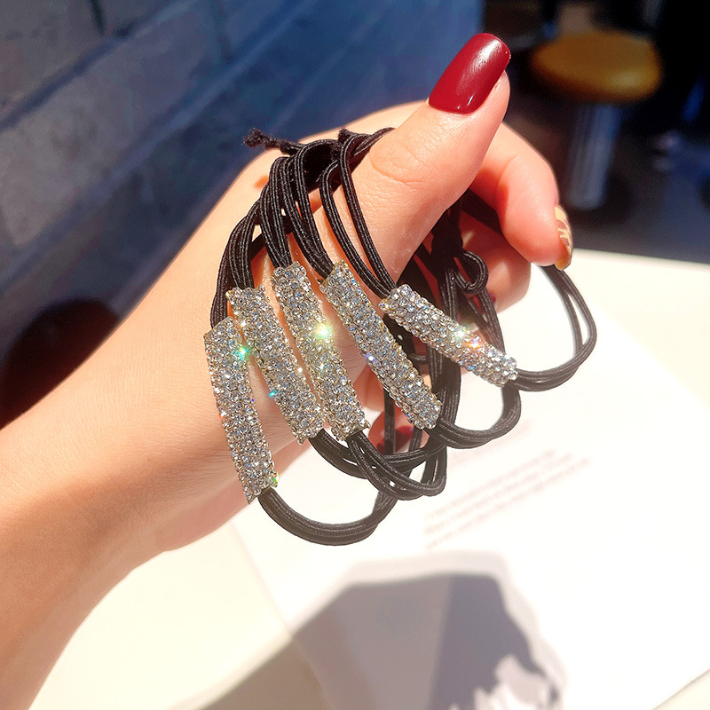 Korean version of simple shiny rhinestone hair ring students small fresh basic hair band stall Taobao cute hair rope