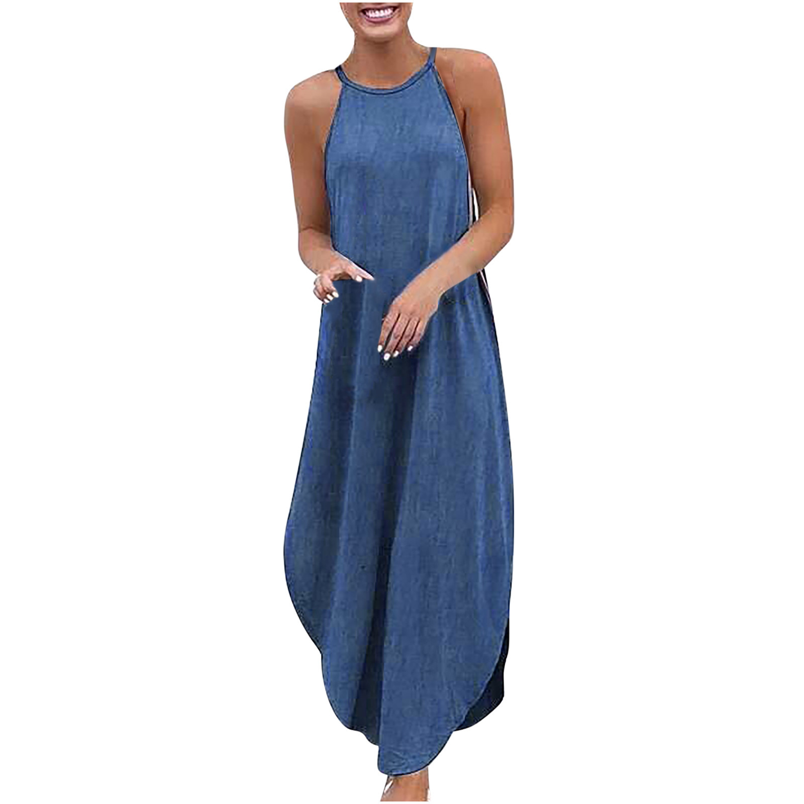 2021 Amazon summer new wash water denim irregular ladies sexy suspender dress spot