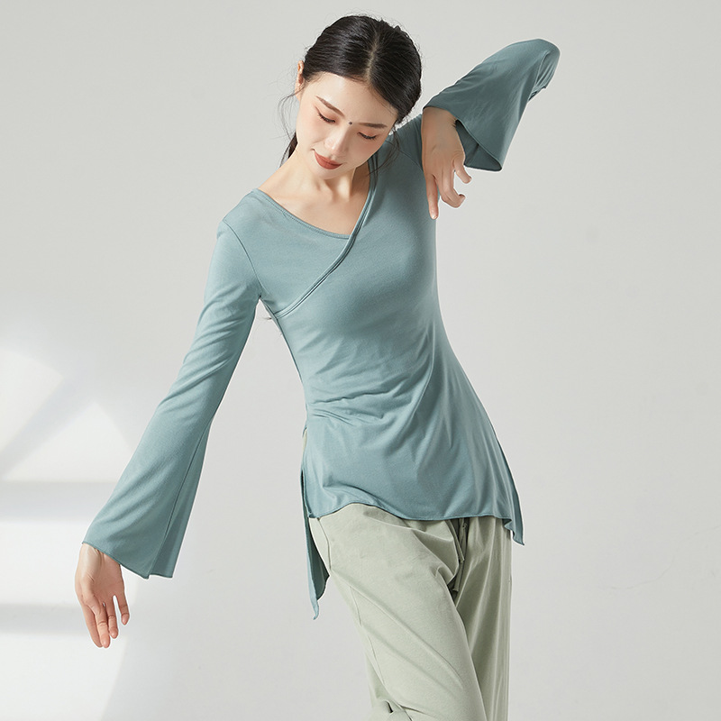 New bell sleeve dance clothes classical dance practice clothes female adult loose ethnic dance body top