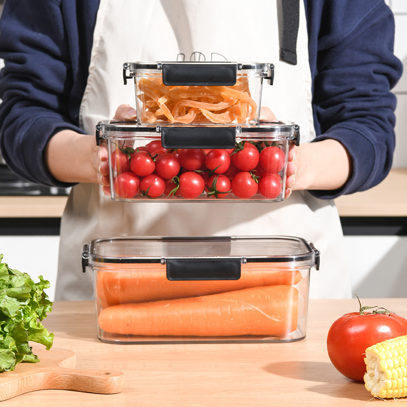 Food grade plastic crisper refrigerator special large capacity rectangular fruit Bento Box storage transparent sealed box