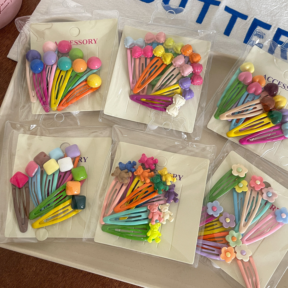 10 Pack Cute Color Bean BB Clip Girl Heart All-match Flower Bow Hairpin Candy Color Hair Accessories_voghion.com