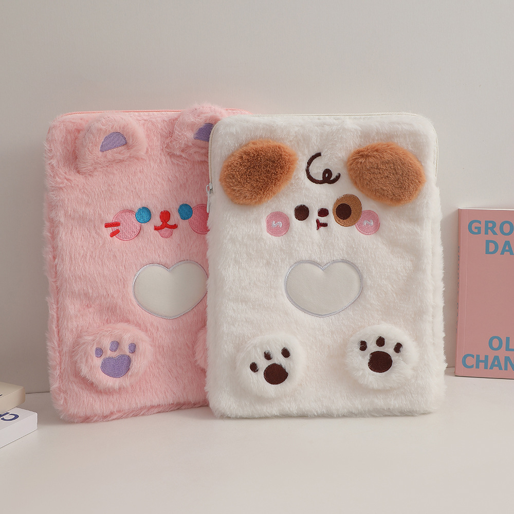 Hisocute Cartoon Plush Tablet Bag Girl Cute Dog ipad Sleeping Bag 11-inch Tablet Storage Bag